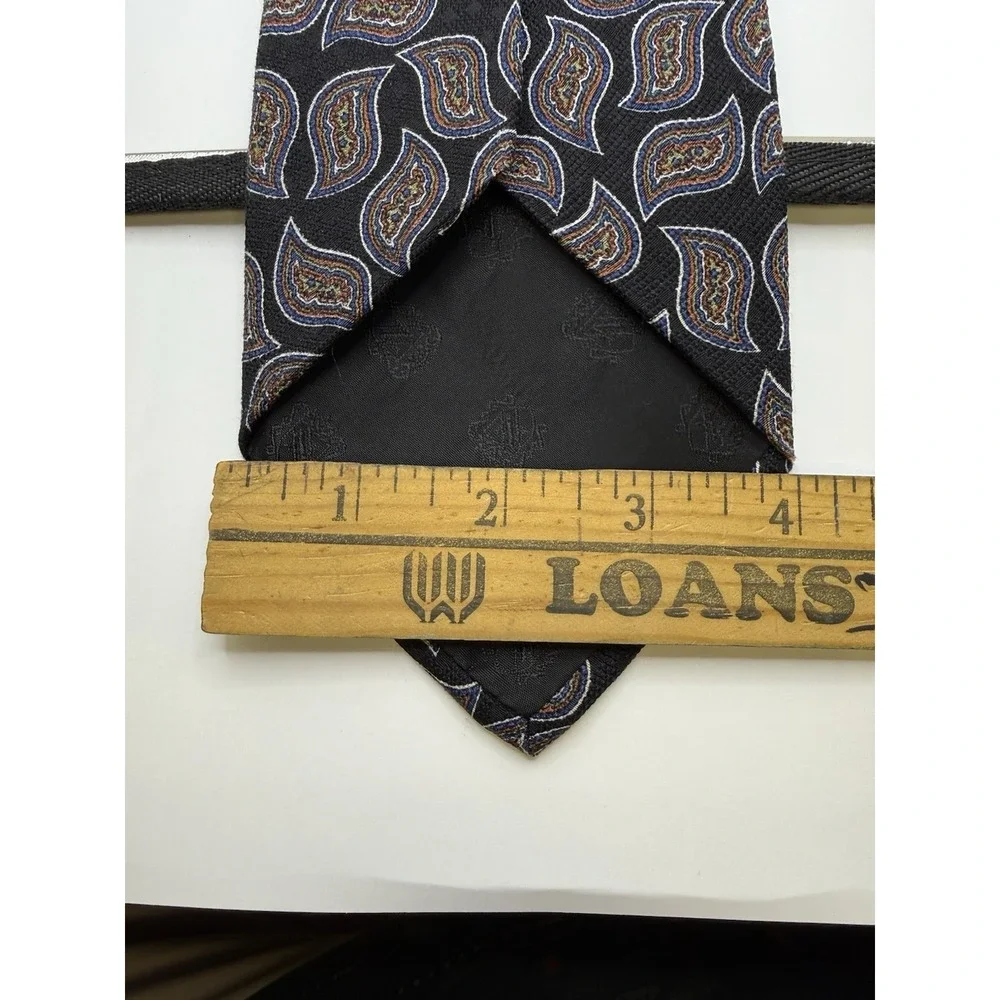 VTG Nordstrom Tie Italy Hand Sewn Silk Paisley Black Blue Brown Classic 59.5